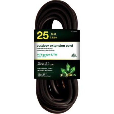 GOGREEN GoGreen Power, GG-13825BK, 25 Ft Extension Cord - Black GG-13825BK